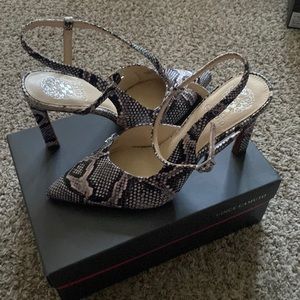 Vince Camuto Black and Cream Snakeskin Heels